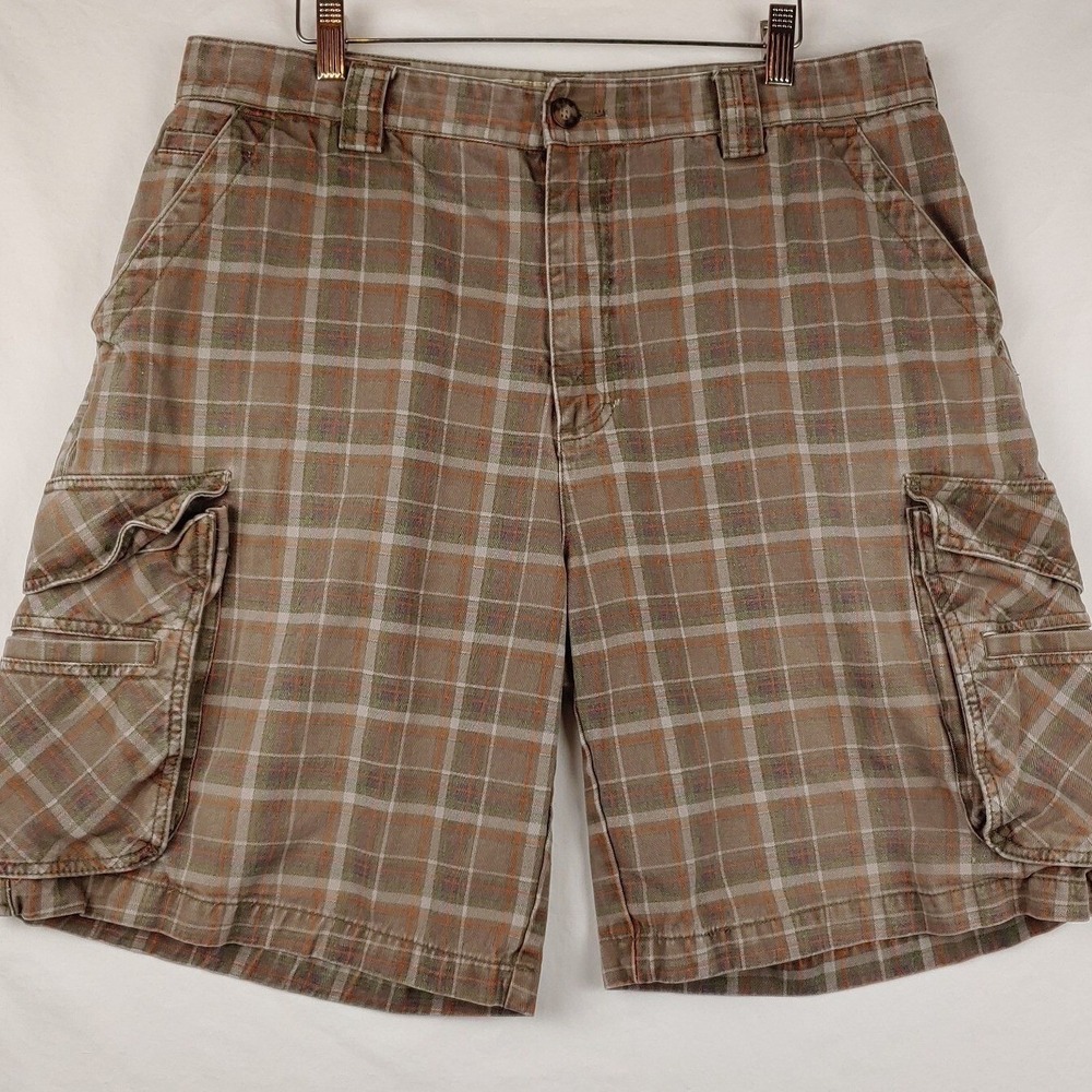 Cabelas Cargo Shorts Mens 36 (36x9.5) Brown Plaid Casuals 100% Cotton